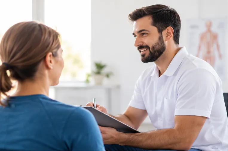 Physiotherapist listening to a patient