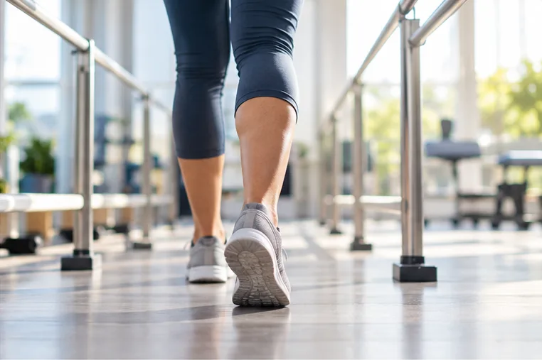 Physiotherapist assessing patient movement