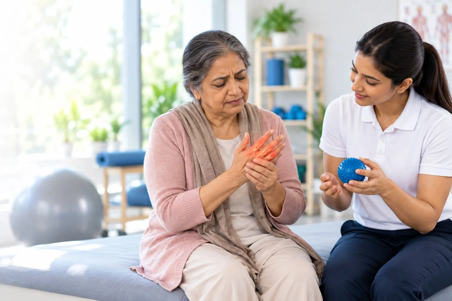 Older person rubbing painful finger joints